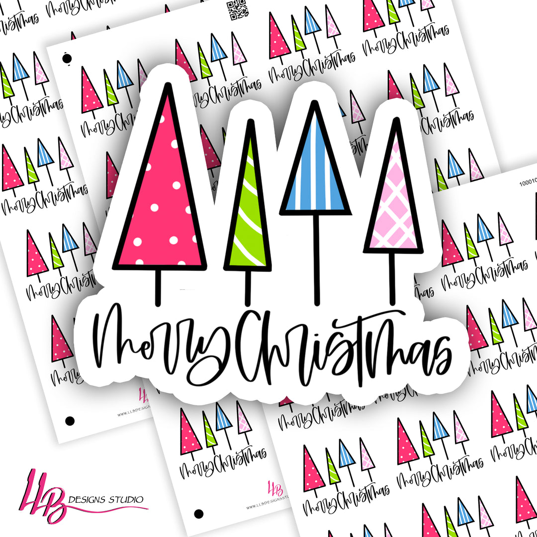 Merry Christmas Colorful Tree - Business Branding, Small Shop Stickers , Sticker #: S0654, Ready To Ship