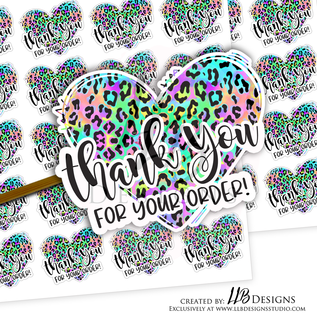 Cheetah Neon Heart Thank You For Your Order | Packaging Stickers | Business Branding | Small Shop Stickers | Sticker #: S0013 | Ready To Ship