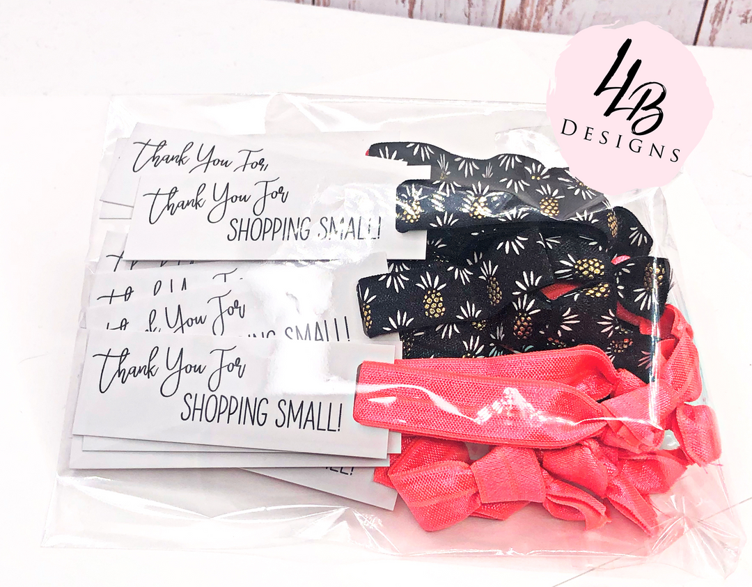MINI CARD ONLY! Black Pineapple + Corel - Thank You For Shopping Small Hair Ties + Mini Cards | 25 Hair Ties + Cards | SKU: HM03