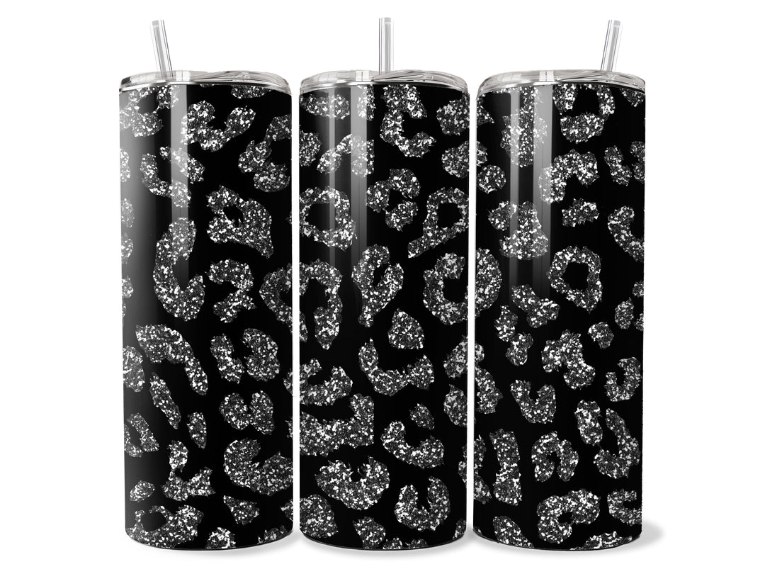 Black Leopard Sparkle Tumbler, 20 oz Tumbler, Sublimation up, Black Leopard Sparkle Tumblers, Cute Cups, Coffee Cups, Festive Cups, Tumbler with Lid and Straw,