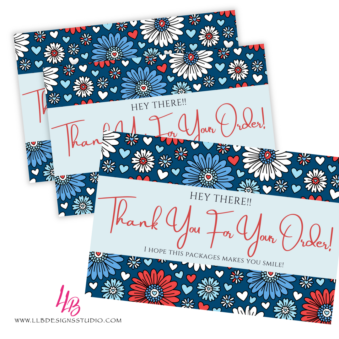 Packaging Insert  | Thank You Blue Floral |  SIZE 4 X 6 INCHES | Card Number: TY96 | Ready To Ship