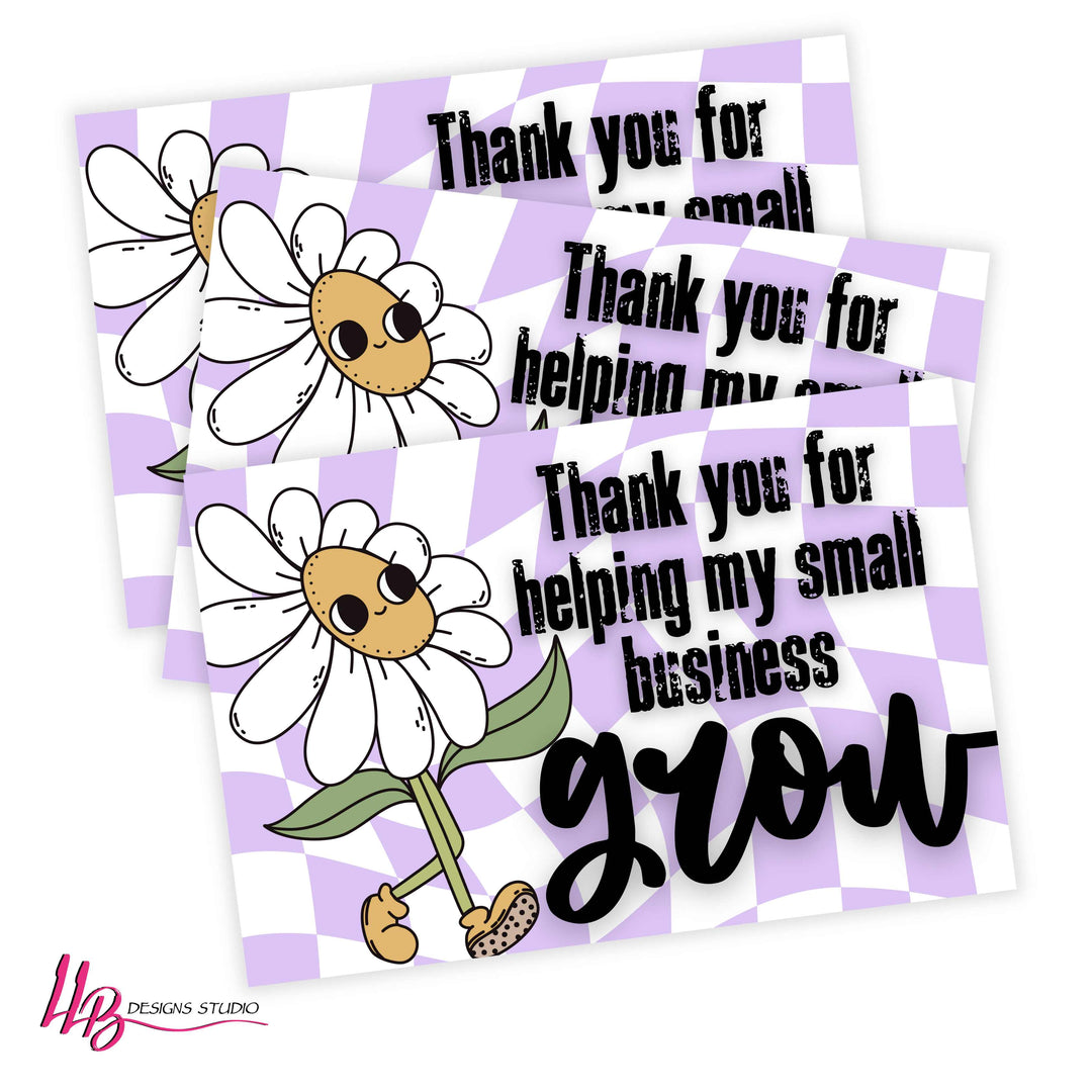 Thank You For Helping My Small Business Grow - Purple Daisy - Packaging Inserts - SIZE 4 X 6 INCHES | Card Number: TY116 | Ready To Ship