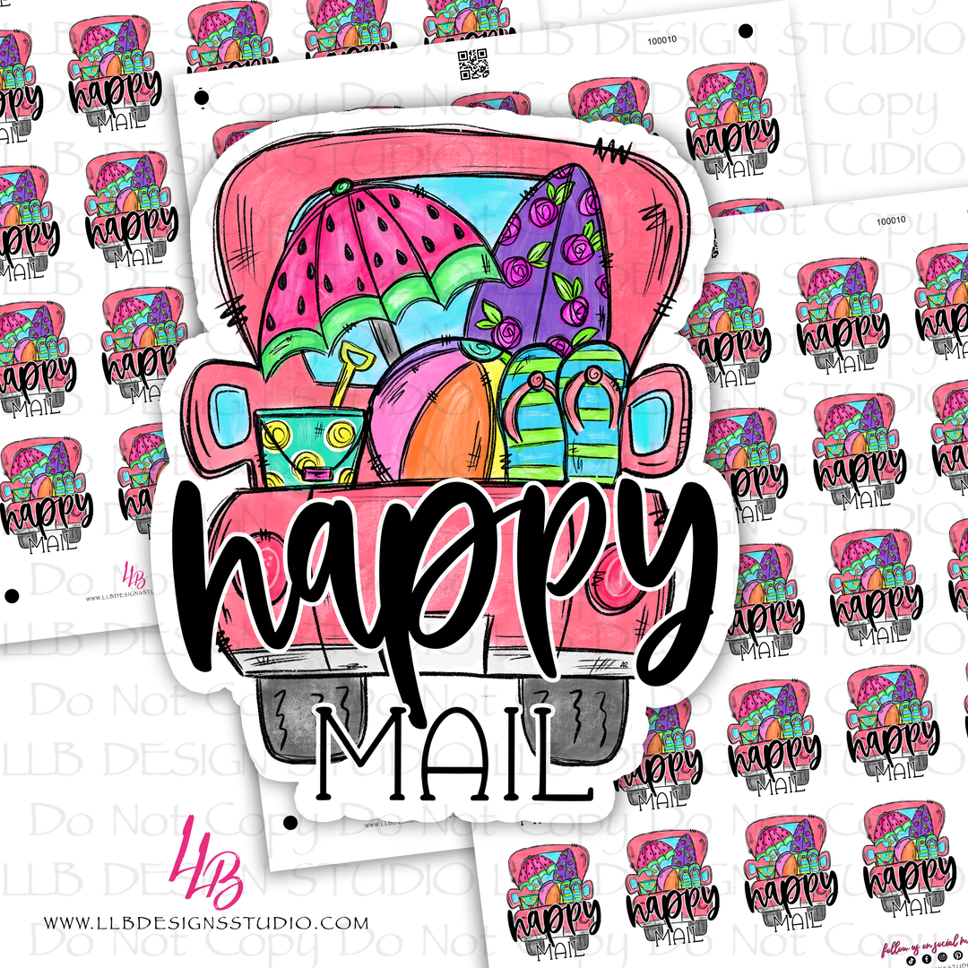 Summer Truck Happy Mail,  Business Branding, Small Shop Stickers , Sticker #: S0621, Ready To Ship