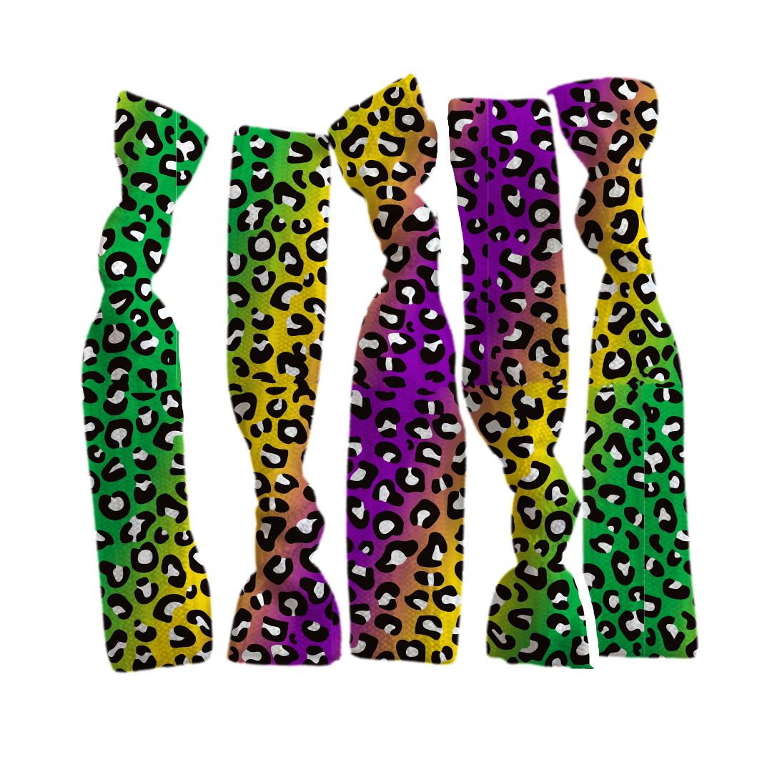 Mardi Gras Colors Cheetah Pattern Hair Ties