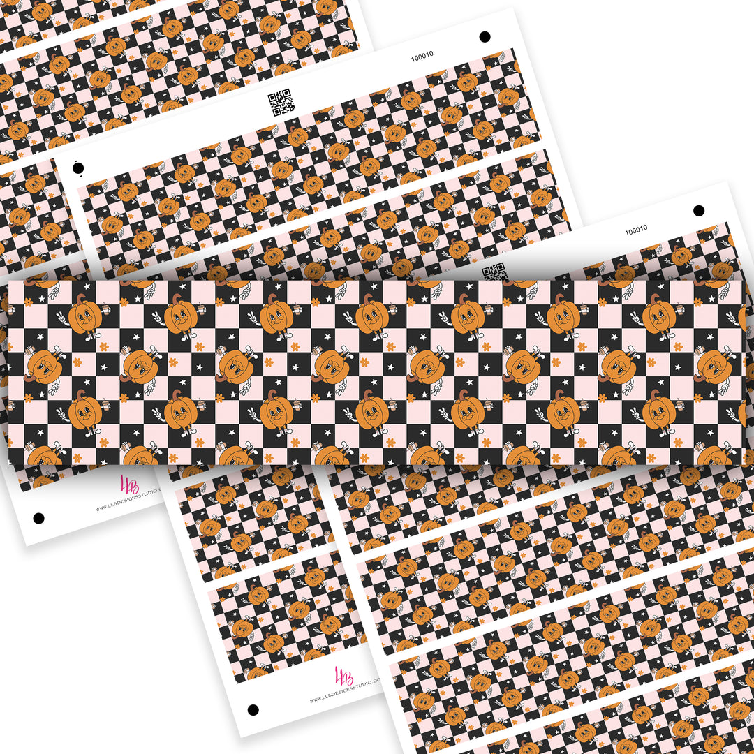 Pumpkin Checkered Long Washi, Packaging Stickers, Business Branding, Small Shop Stickers , Sticker #: S0642, Ready To Ship, 2 Sheets