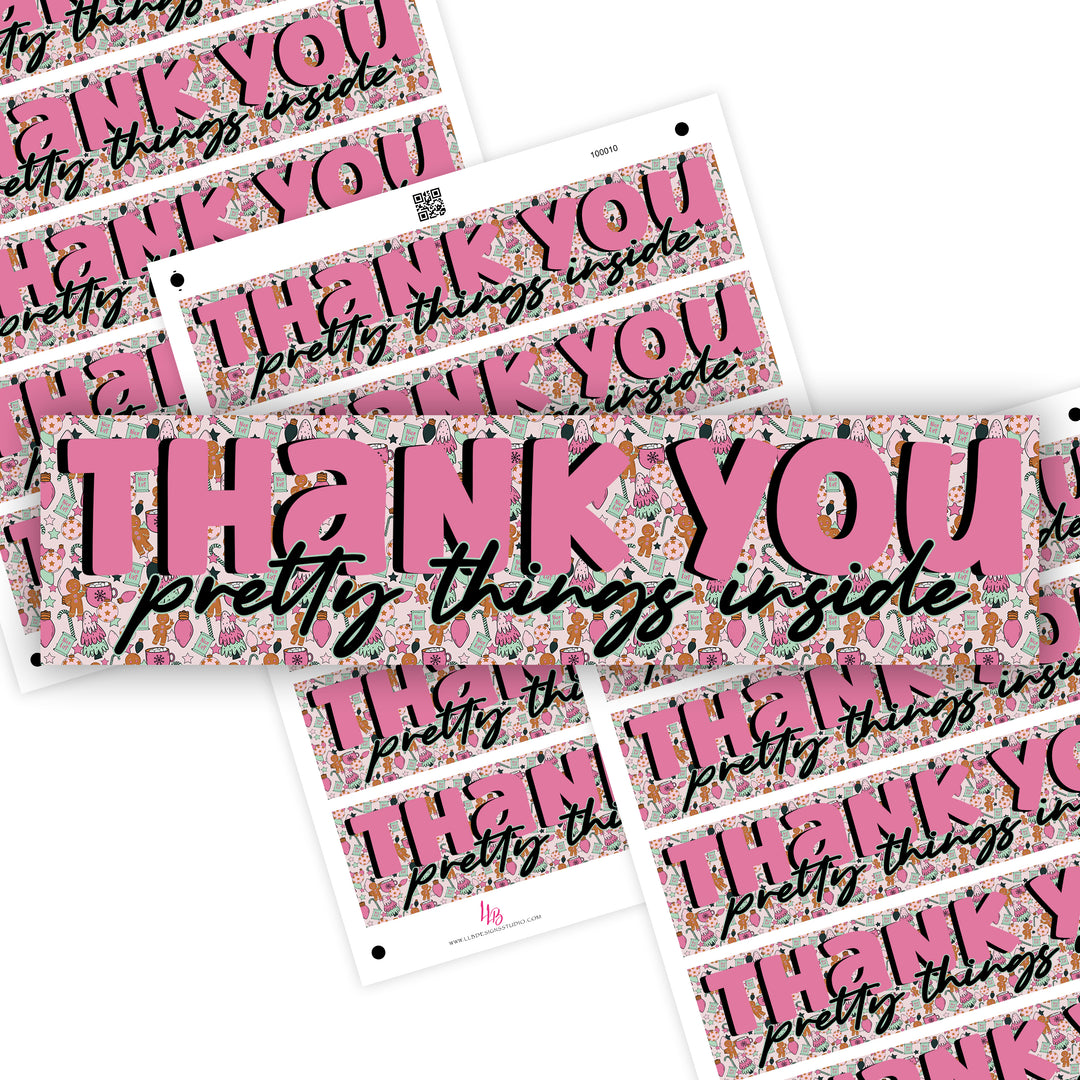 Thank You Pretty Things Inside Long Washi, Packaging Stickers, Business Branding, Small Shop Stickers , Sticker #: S0664, Ready To Ship