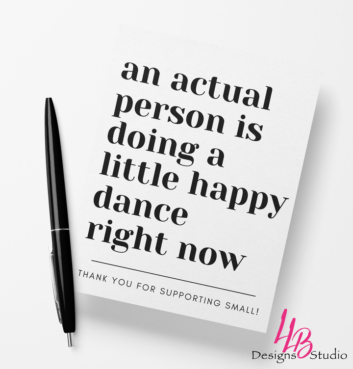 Packaging Insert  | Happy Dance  | SIZE 4 X 3 INCHES | Card Number: TY05 | Ready To Ship