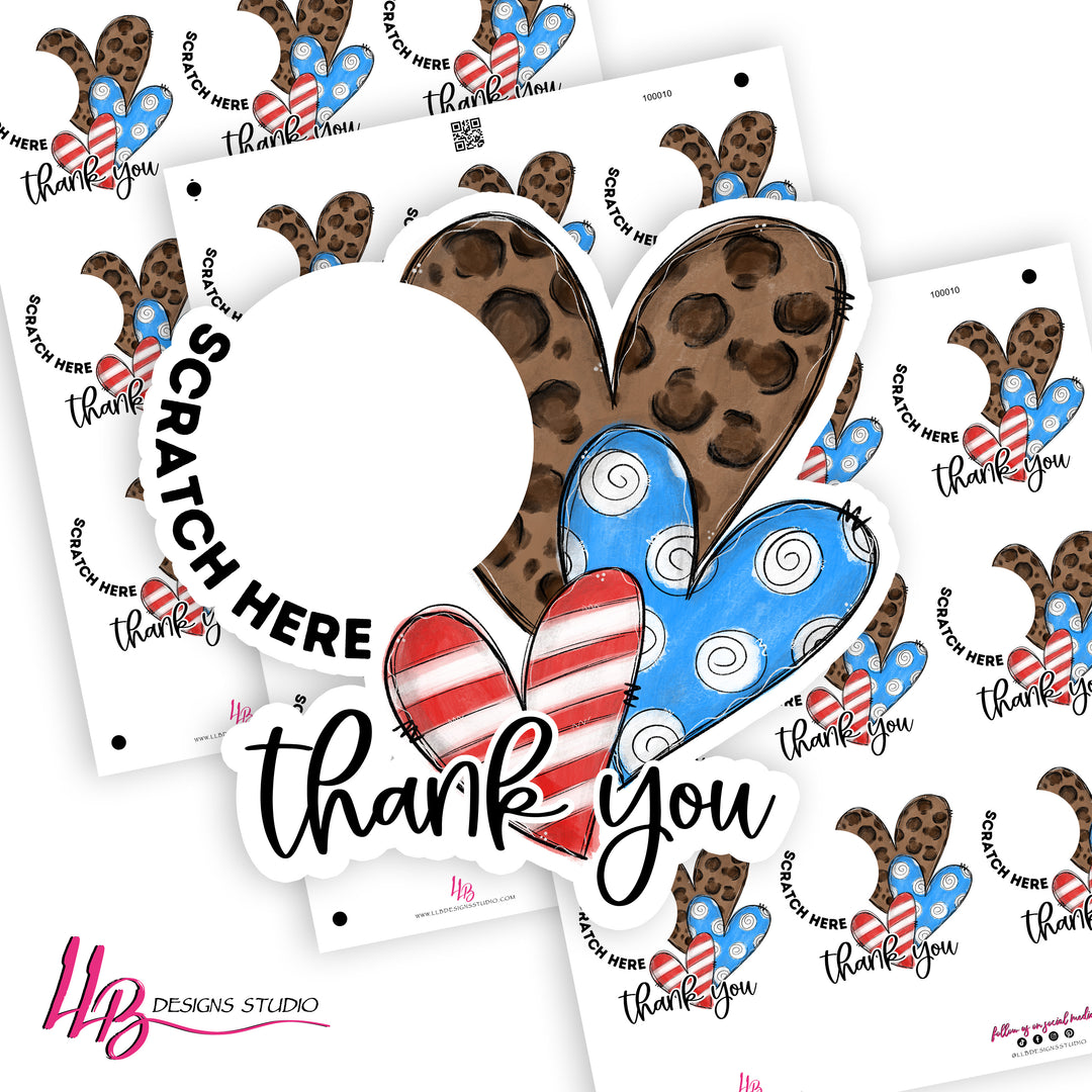 Red White and Blue Hearts Scratch Off Sticker