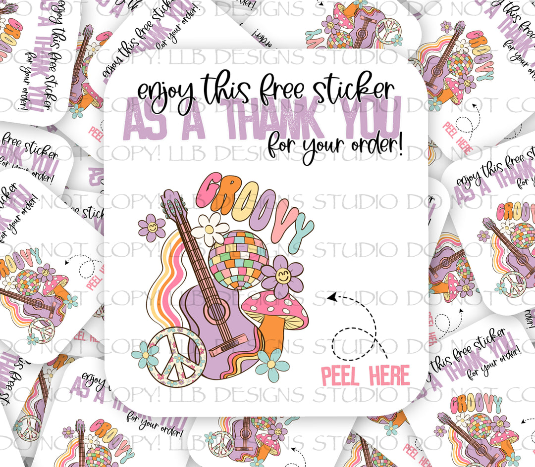 Groovy Guitar - Vinyl Peel Off Stickers, Package Fillers, Business Branding, Small Shop Vinyl, Tumbler Decal, Laptop Sticker, Window Sticker,