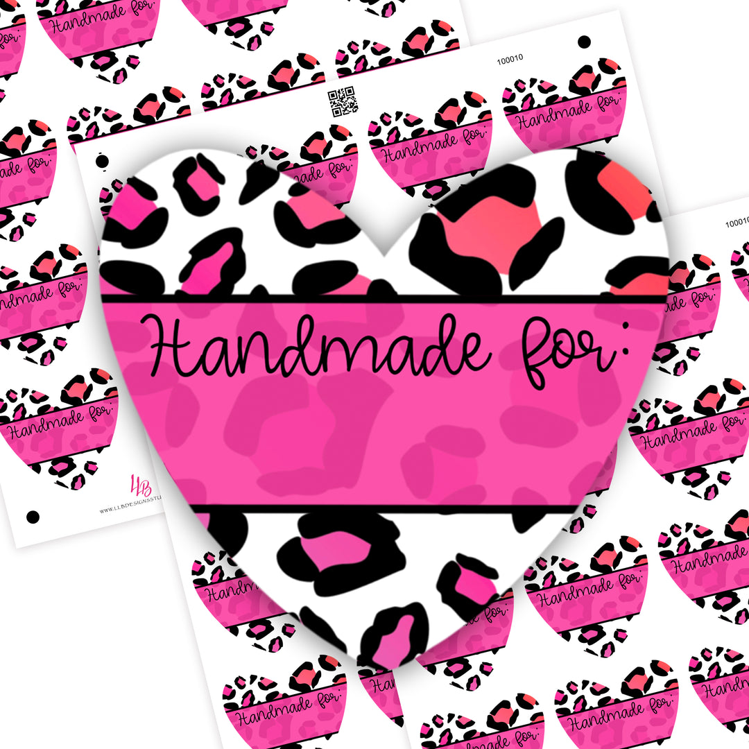 Pink Leopard Heart - Homemade For, Small Shop Stickers , Sticker #: S0690, Ready To Ship
