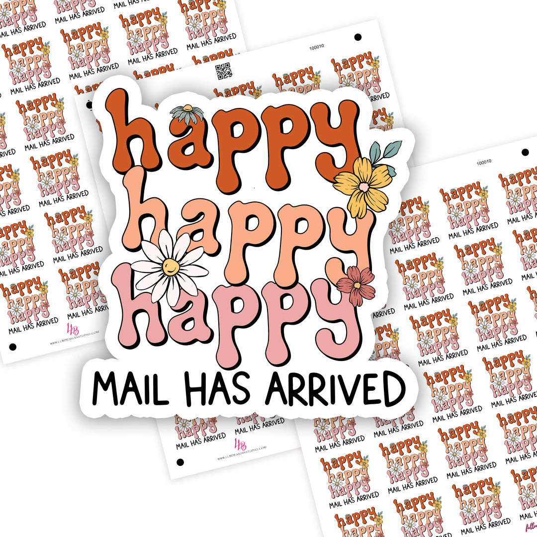 Retro Happy Happy Happy Mail Has Arrived, Small Shop Stickers , Sticker #: S0700, Ready To Ship