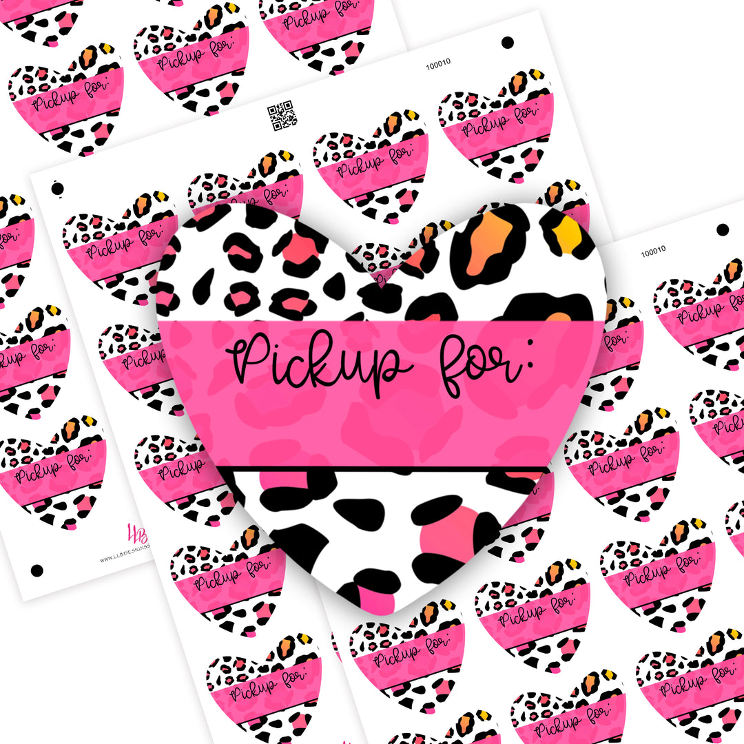Pink Leopard Heart - Pick Up For, Small Shop Stickers , Sticker #: S0689, Ready To Ship