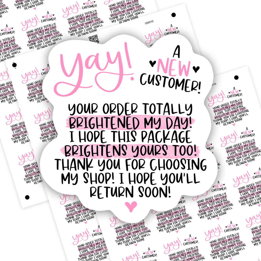 Pink - Yay!! New Customer Sticker, Small Shop Stickers , Sticker #: S0684, Ready To Ship