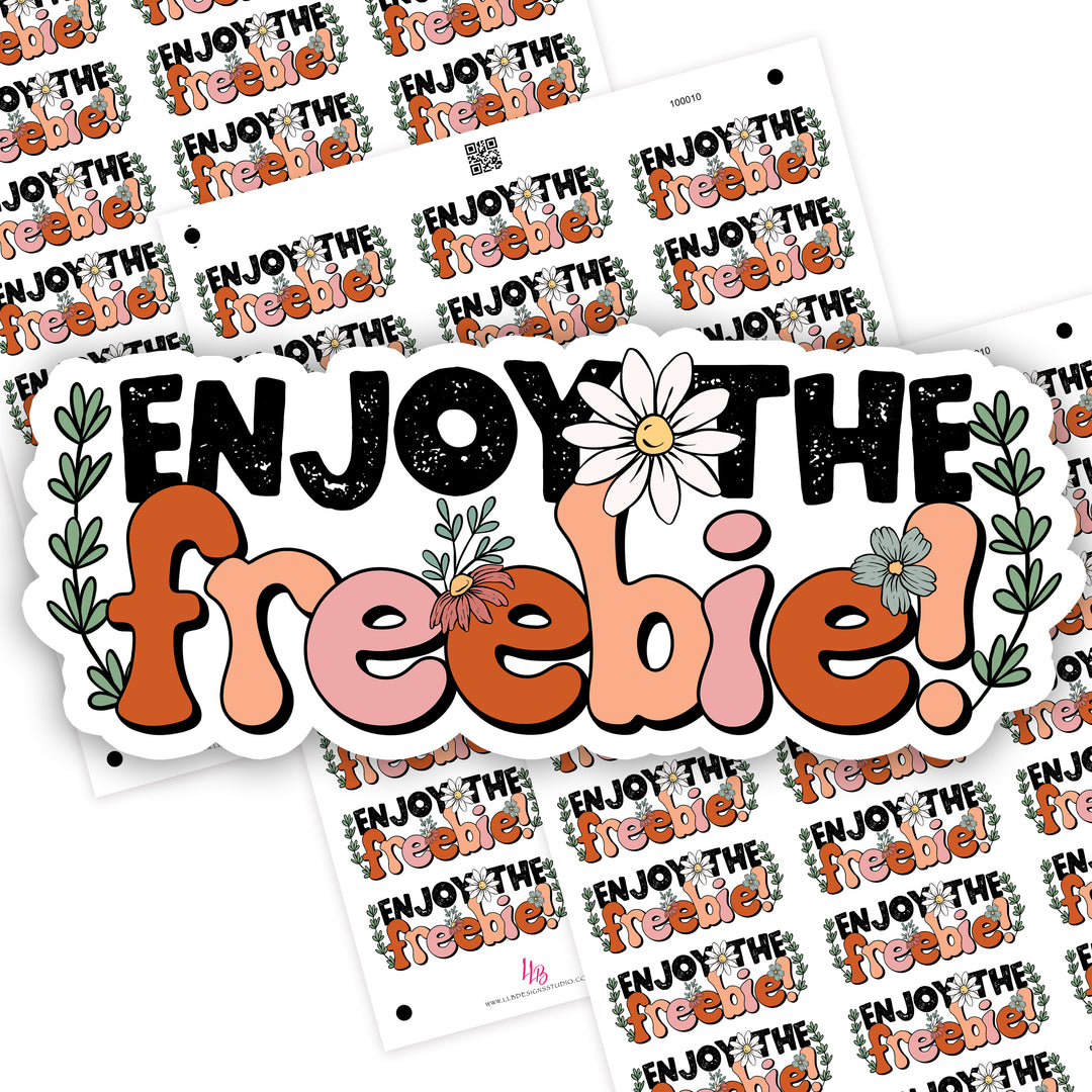 Retro - Enjoy The Freebie, Small Shop Stickers , Sticker #: S0703, Ready To Ship