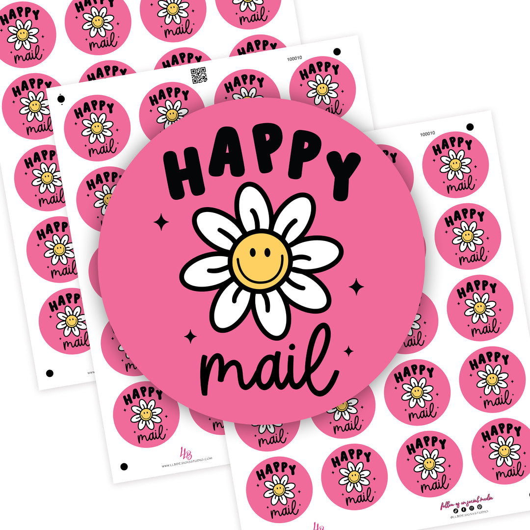 Happy Mail Pink Round, Small Shop Stickers , Sticker #: S0677, Ready To Ship