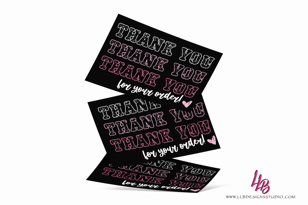 Thank You Thank You Thank You For Your Order - Black and Pink - Packaging Inserts - SIZE 4 X 6 INCHES | Card Number: TY116 | Ready To Ship