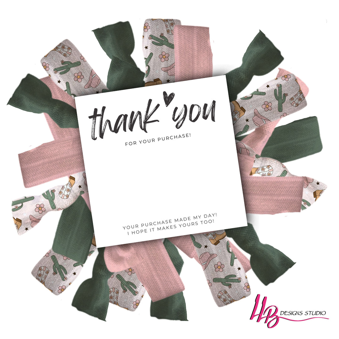 Western Cactus Theme Hair Tie Bundle with Thank You For Your Purchase Hair Tie Card