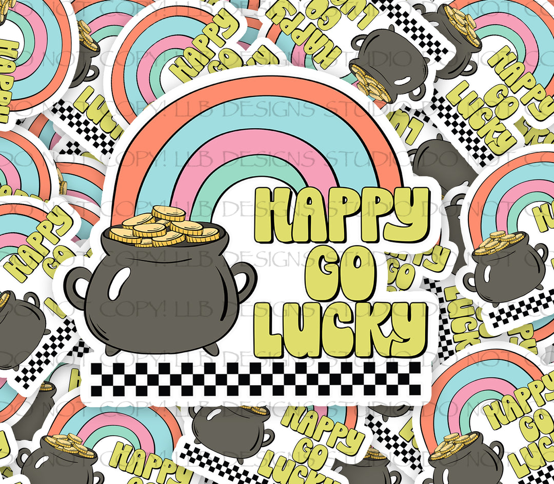 Happy Go Lucky, Business Branding, Small Shop Vinyl, Tumbler Decal, Laptop Sticker, Window Sticker,