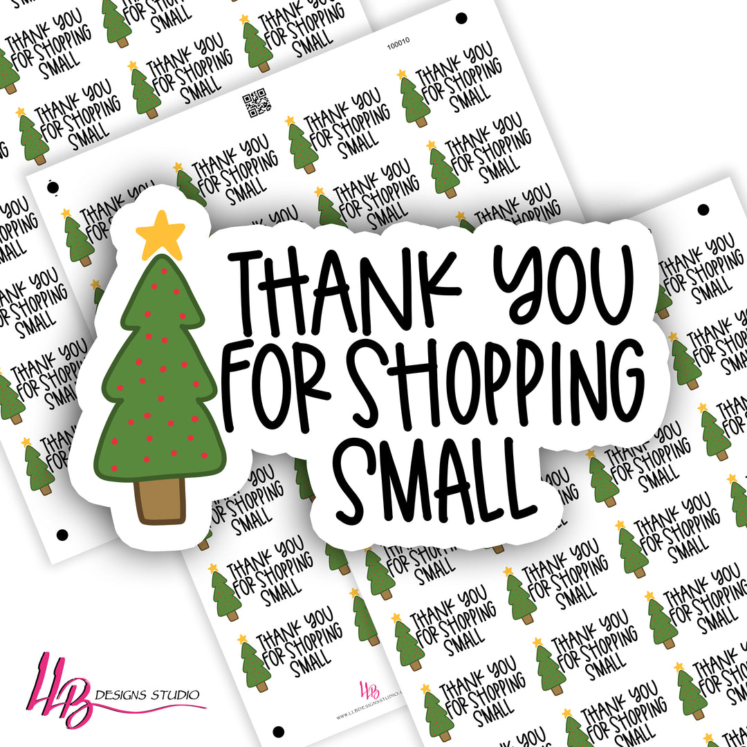 Christmas Shopping Small Tree -  Business Branding, Small Shop Stickers , Sticker #: S0651, Ready To Ship