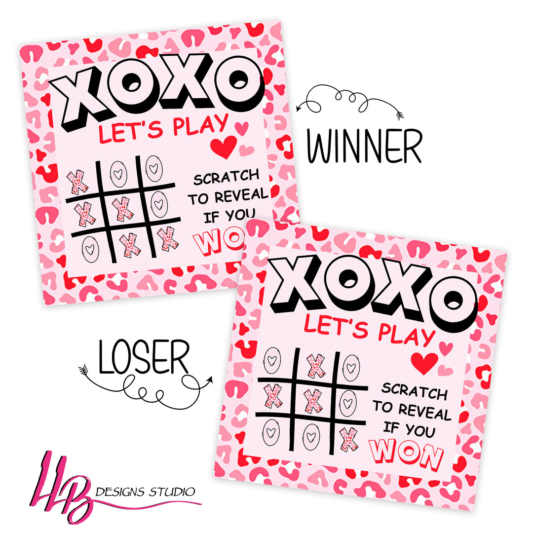 Tic Tac Toe Scratch Off Game | Scratch To Win Cards | Small Business Branding | 3 x 3 Inches | Packaging Supplies | Pink Leopard