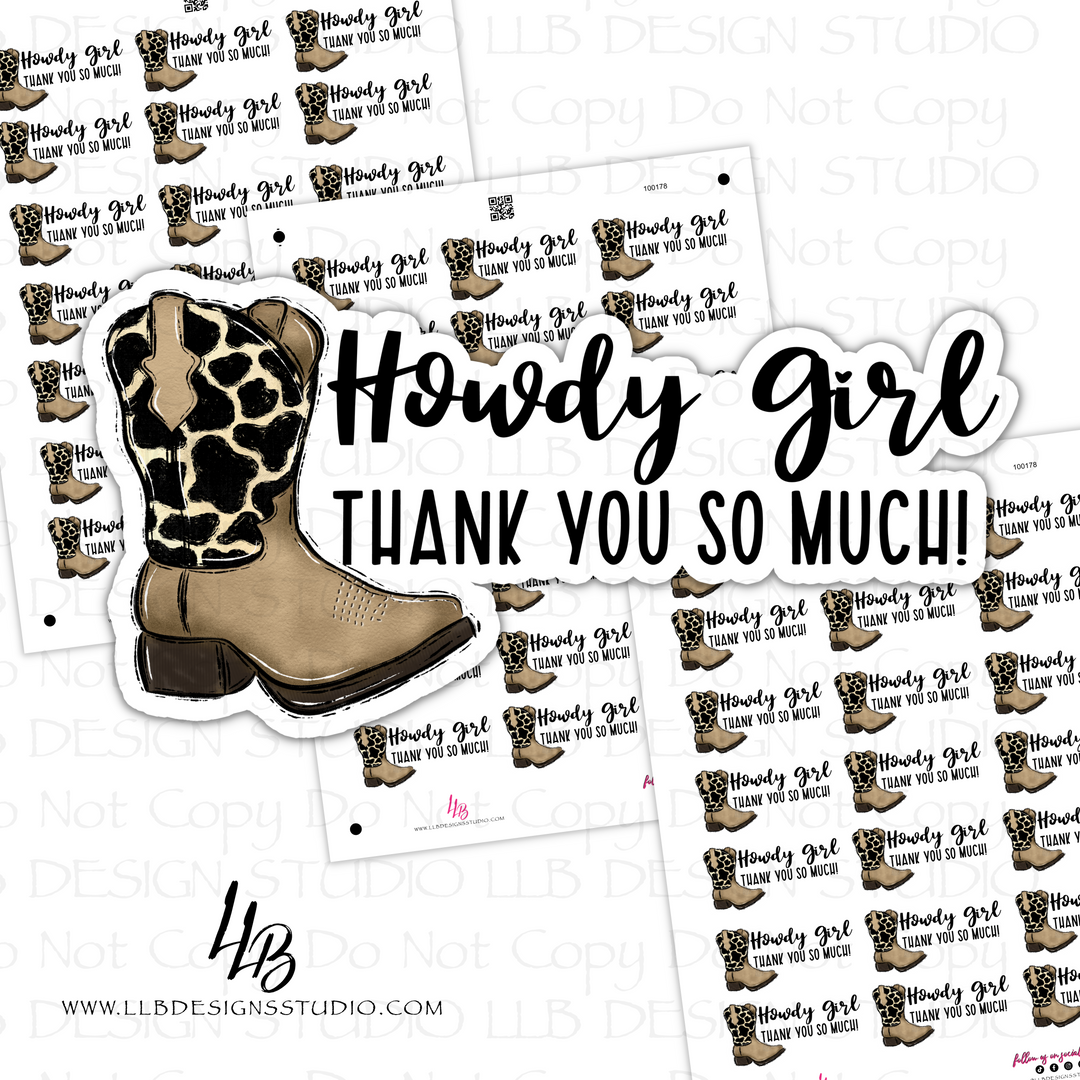 Howdy Girl, Packaging Stickers, Business Branding, Small Shop Stickers , Sticker #: S0569, Ready To Ship