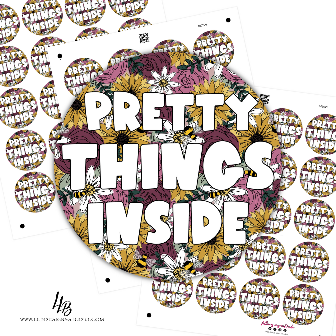 Pretty Things Inside Sticker, Packaging Stickers, Business Branding, Small Shop Stickers , Sticker #: S0581, Ready To Ship