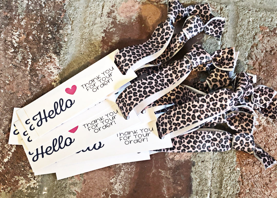 Rose Gold Print Hello Thank You For Your Order - Hair Ties + Mini Cards | 25 Hair Ties + Cards | SKU: HM20