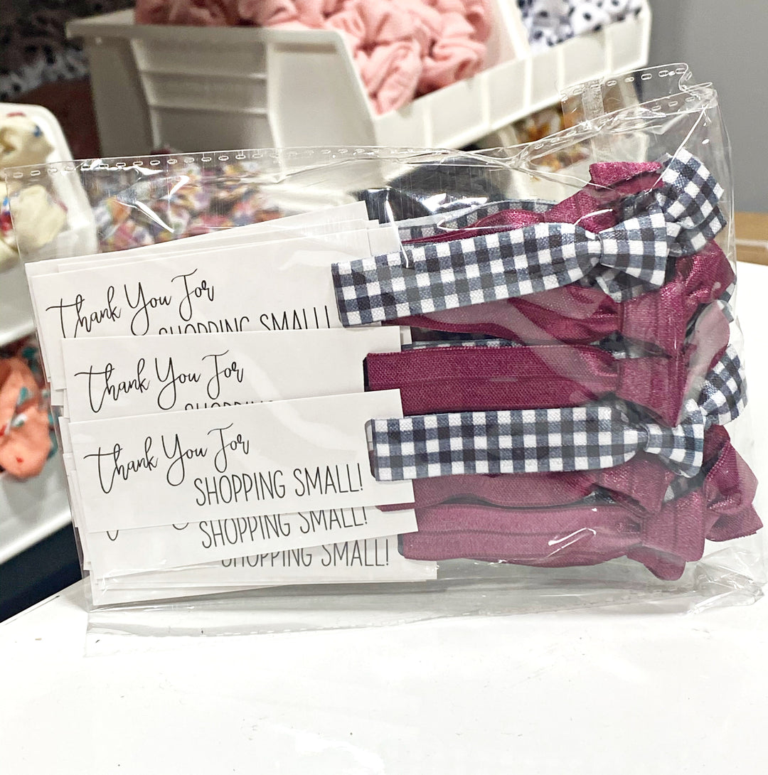 Plaid and White Print Hair Ties & Thank you For Shopping Small Mini Cards l Mini Hair Tie Card  | 25 Hair Ties + Cards | SKU: HM50