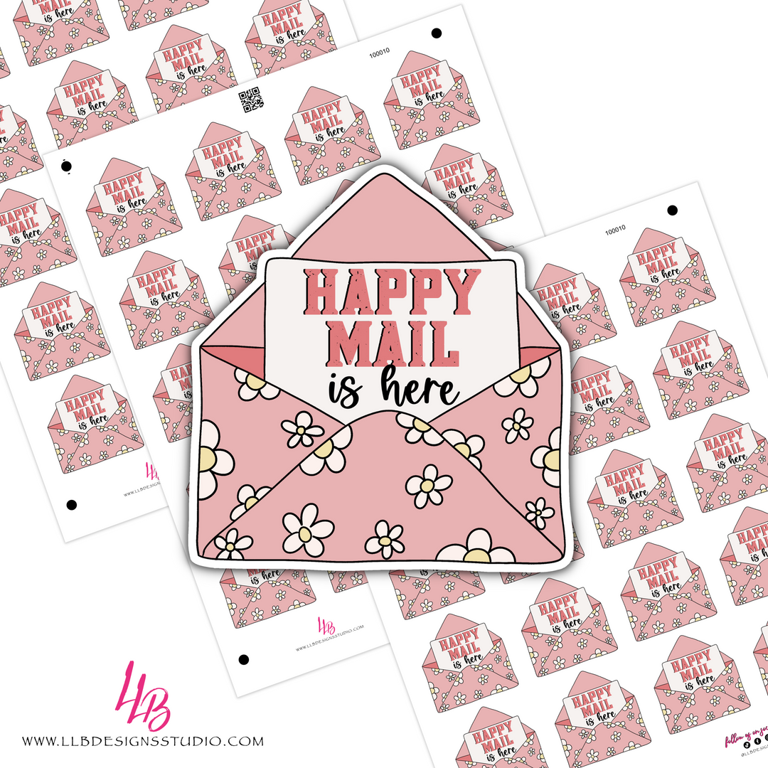 Daisy Envelope - Happy Mail Is Here, Business Branding, Small Shop Stickers , Sticker #: S0597, Ready To Ship