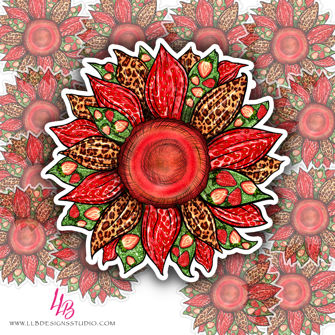 Sunflower Design With Strawberry and Cheetah Print, Package Fillers, Business Branding, Small Shop Vinyl, Tumbler Decal, Laptop Sticker, Window Sticker,