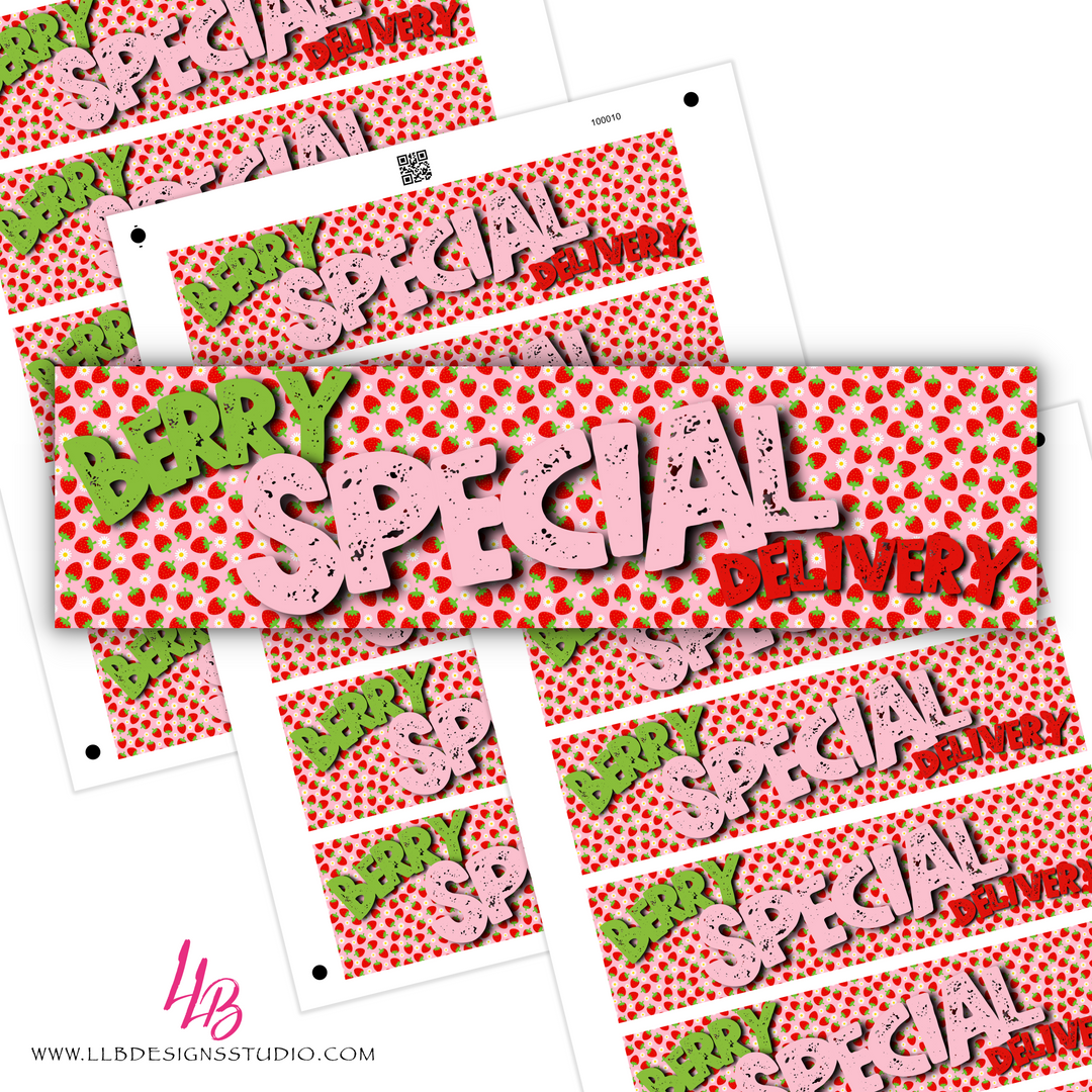 Berry Special Delivery Long Washi, Packaging Stickers, Business Branding, Small Shop Stickers , Sticker #: S0599, Ready To Ship, 2 Sheets