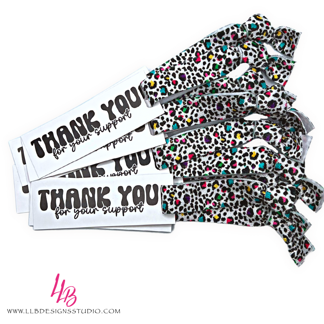 Colorful Cheetah Printed Elastic Hair Ties, Thank You For Your Support Mini Hair Tie Card, 25 Hair Ties + Cards