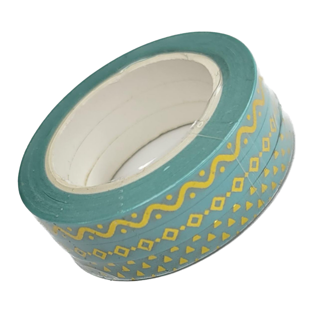 Washi Tape Rolls | Teal with Designs | Washi Tape Size: 15mm x 10mm | SKU # WT0048