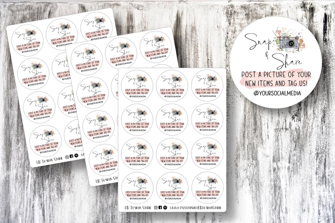 Custom Snap and Share Round Stickers | | Packaging Stickers | Business Branding | Small Shop Stickers | Custom Sticker #: CS006 | Made To Order