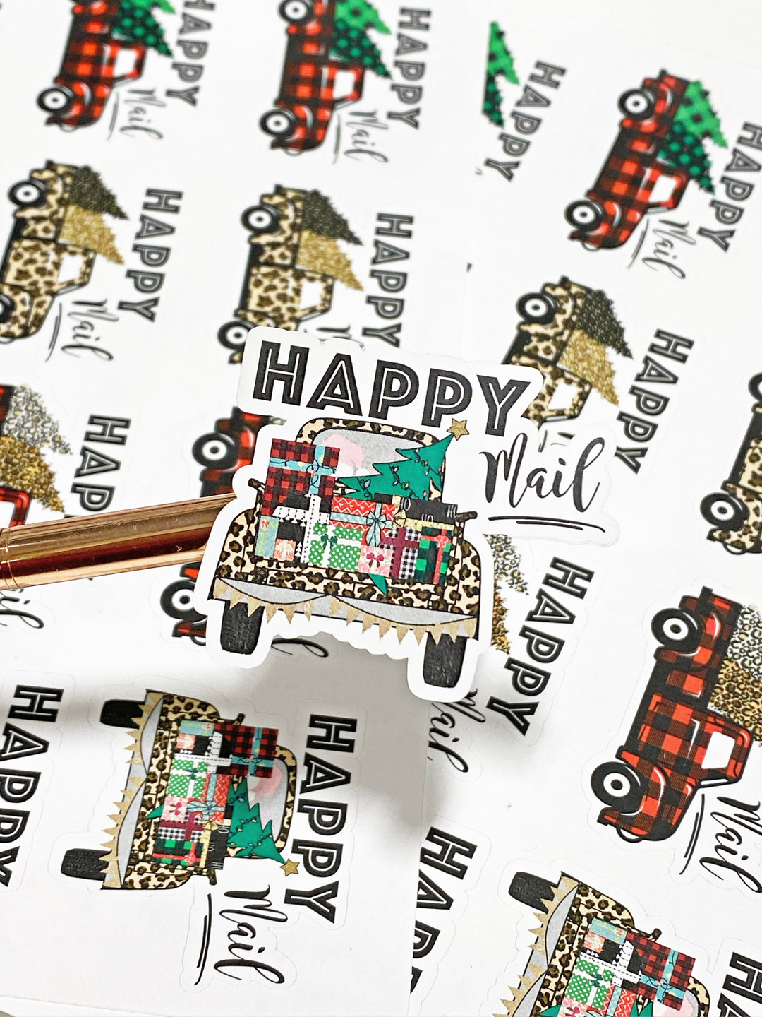 Holiday Happy Mail Truck | Packaging Stickers | Business Branding | Small Shop Stickers | Sticker #: S0052 | Ready To Ship