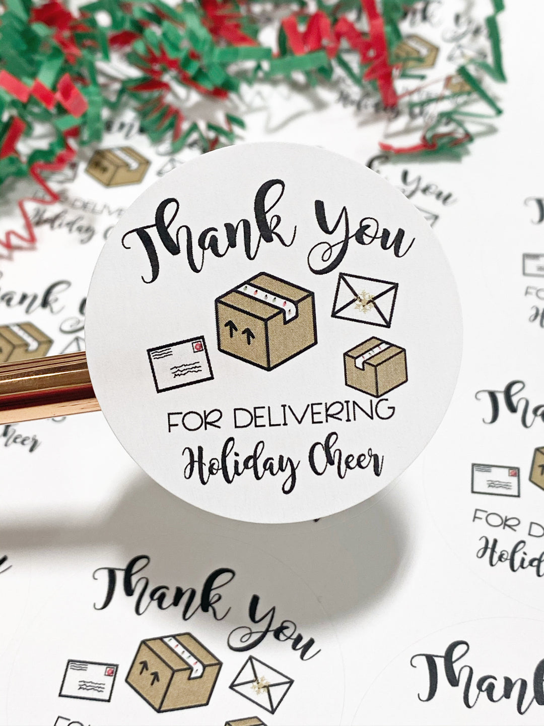Thank You For Delivering Holiday Cheer | Packaging Stickers | Business Branding | Small Shop Stickers | Sticker #: S0117 | Ready To Ship