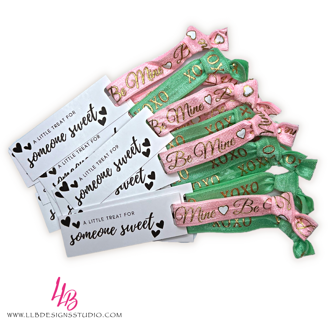 Be Mine and XOXO Mix Of Printed Elastic Hair Ties, A Little Treat For Someone Special Mini Hair Tie Card, 25 Hair Ties + Cards