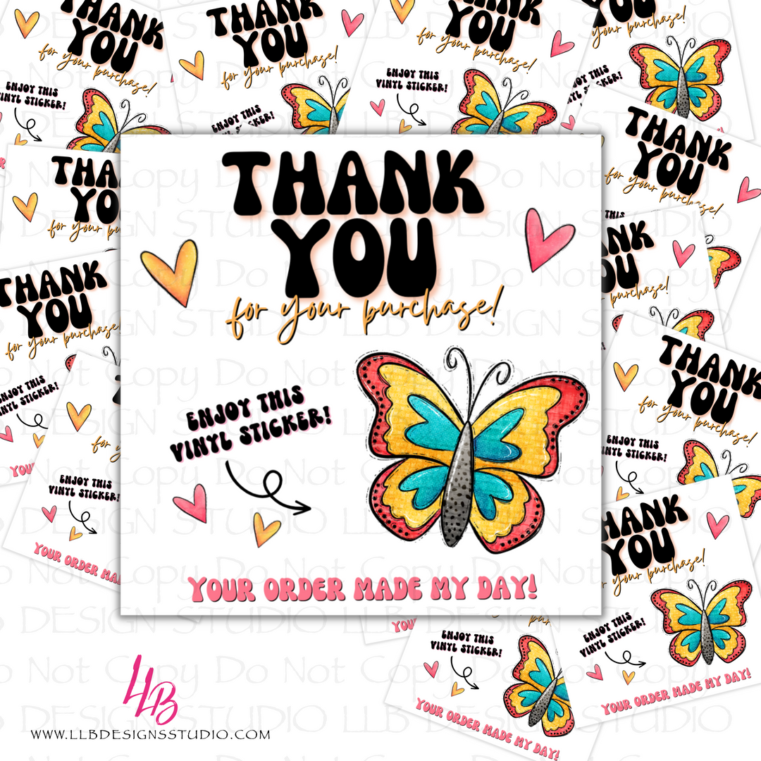 Thank You Butterfly - Vinyl Peel Off Stickers, Package Fillers, Business Branding, Small Shop Vinyl, Tumbler Decal, Laptop Sticker, Window Sticker,