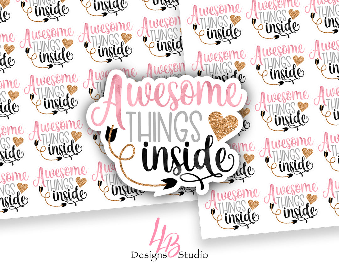 Awesome Things Inside  |  Packaging Stickers | Business Branding | Small Shop Stickers | Sticker #: S0103 | Ready To Ship