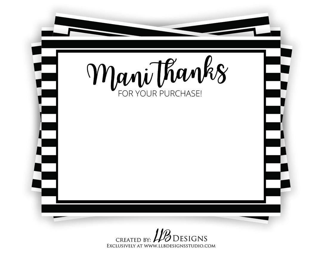 Packaging Insert  | Mani Thanks BW| SIZE 4 X 3 INCHES | Card Number: TY030 | Ready To Ship