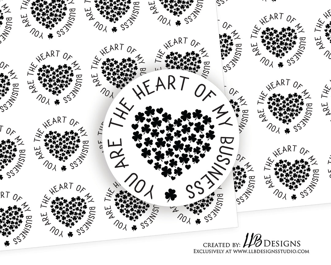 BW - Shamrock Heart |  Packaging Stickers | Business Branding | Small Shop Stickers | Sticker #: S0166 | Ready To Ship
