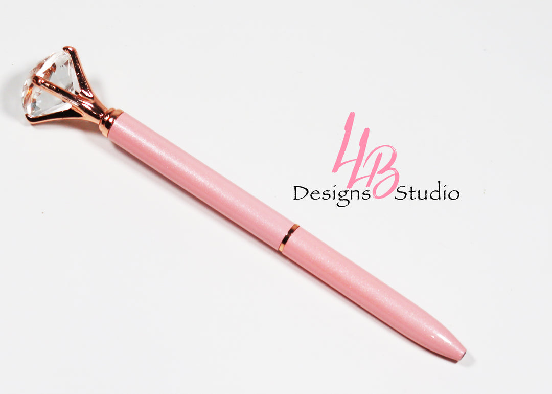 Stationary Pen | Light Pink Shimmer With Rose Gold Trim Diamond Pen | Black Ink | SKU # PEN45