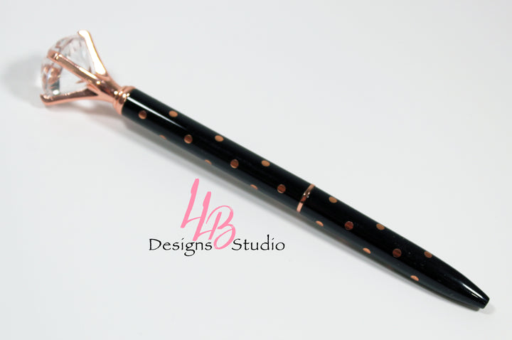Stationary Pen | Black and Rose Gold Polka Dot Diamond Pen | Black Ink | SKU # PEN26