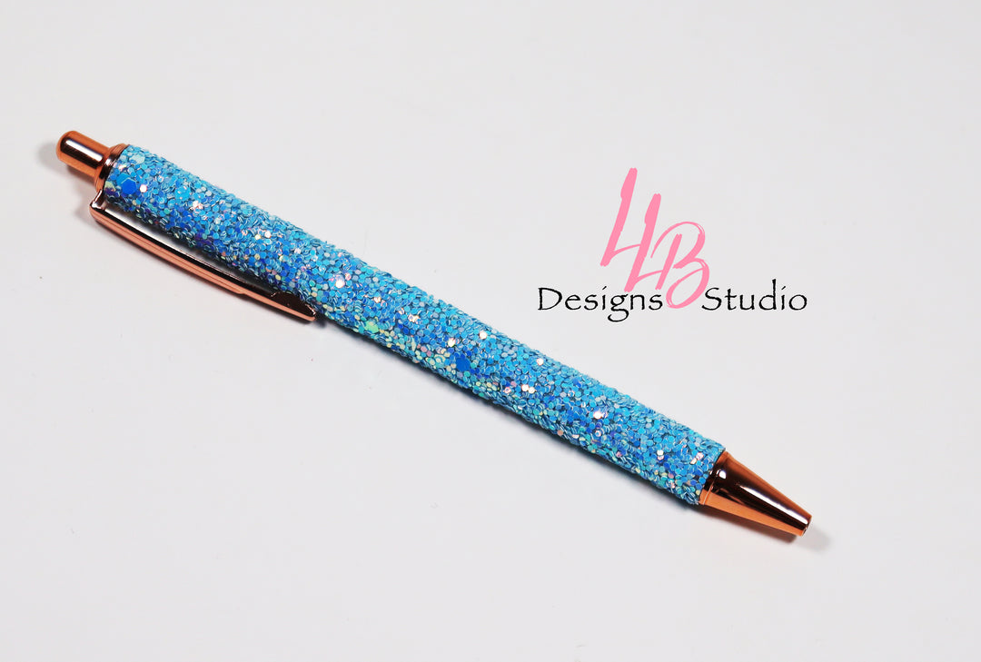Stationary Pen | Ocean Blue Confetti Clickable Pen | Black Ink | SKU # PEN49