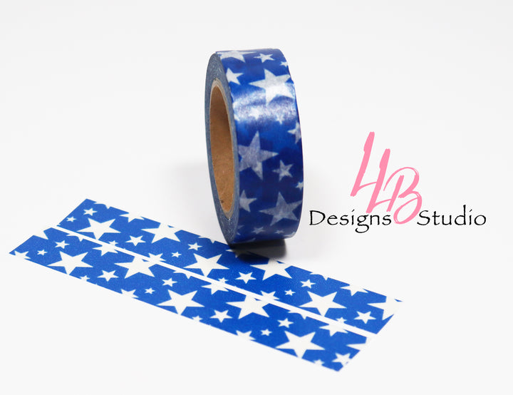 Washi Tape Rolls | Blue Background Star Printing | Washi Tape Size: 15mm x 10mm | SKU # WT0043