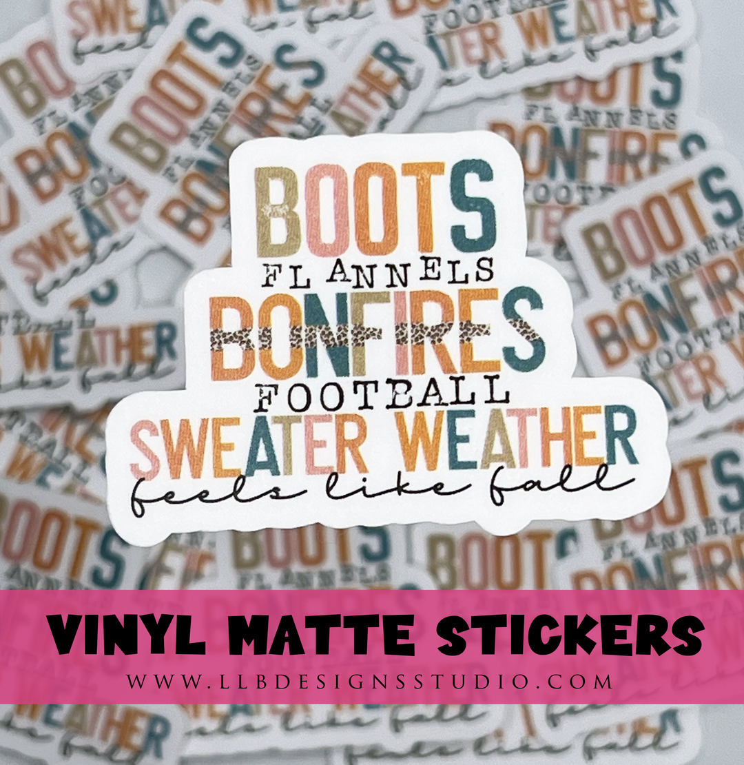 Boots Bonfire and Sweater Weather |  Package Fillers | Business Branding | Small Shop Stickers | Vinyl Sticker #: V0001 | Ready To Ship