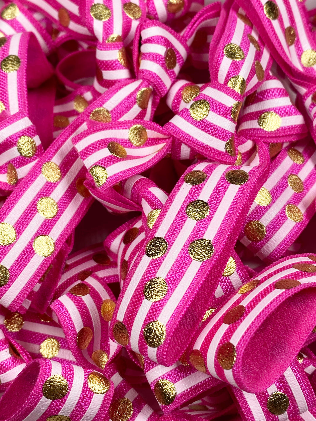 Bright Pink and Gold Dot Pattern Hair Ties