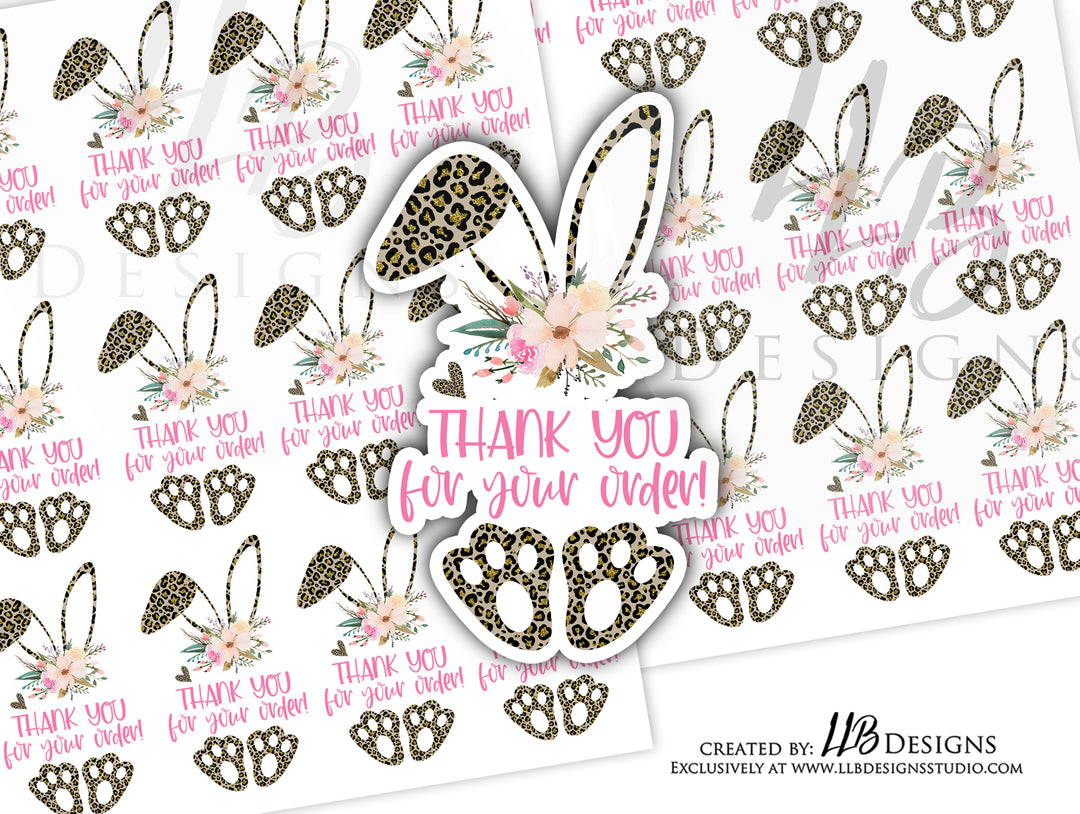 Cheetah Bunny Thank you |  Packaging Stickers | Business Branding | Small Shop Stickers | Sticker #: S0145 | Ready To Ship