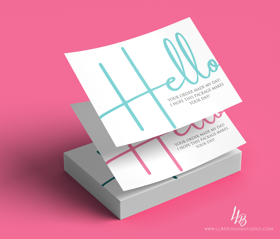 Packaging Insert  | Multiple Color Hello Your Order Made My Day!  |  SIZE 4 X 3 INCHES | Card Number: TY49 | Ready To Ship