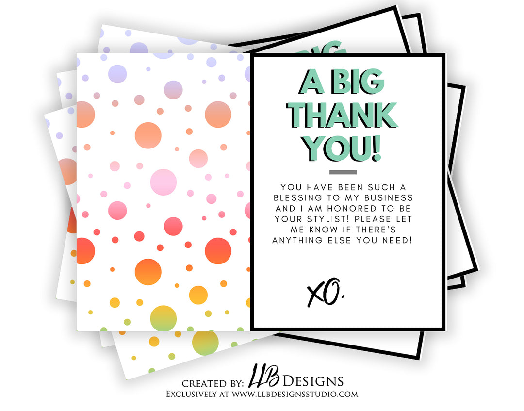 Packaging Insert  | A Big Thank You White Color Dots  | SIZE 4 X 3 INCHES | Card Number: TY030 | Ready To Ship